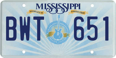 MS license plate BWT651