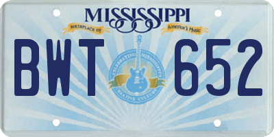 MS license plate BWT652
