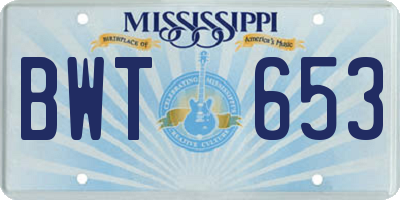 MS license plate BWT653