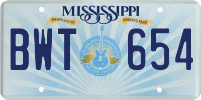 MS license plate BWT654