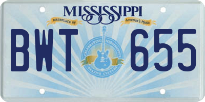 MS license plate BWT655