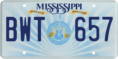 MS license plate BWT657