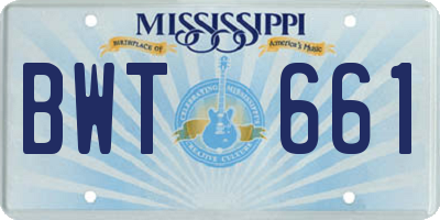 MS license plate BWT661