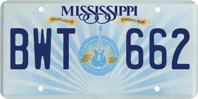 MS license plate BWT662