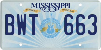 MS license plate BWT663