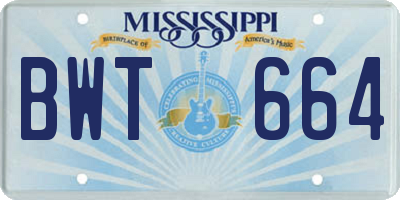 MS license plate BWT664