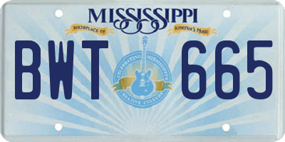 MS license plate BWT665
