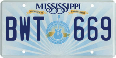 MS license plate BWT669