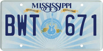 MS license plate BWT671