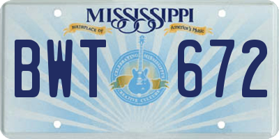 MS license plate BWT672