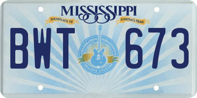 MS license plate BWT673