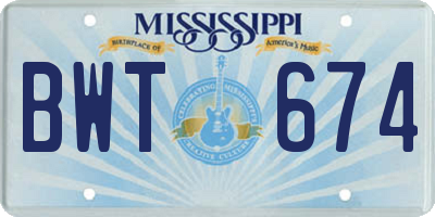 MS license plate BWT674