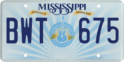 MS license plate BWT675