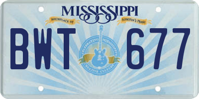 MS license plate BWT677