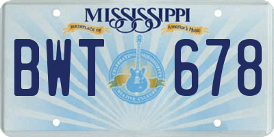 MS license plate BWT678