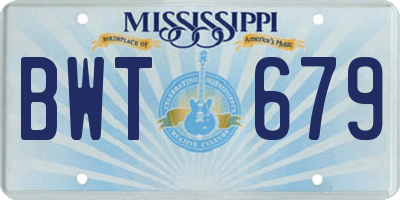 MS license plate BWT679