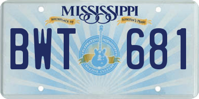 MS license plate BWT681
