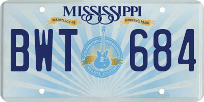 MS license plate BWT684