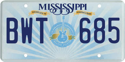 MS license plate BWT685