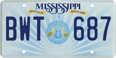 MS license plate BWT687