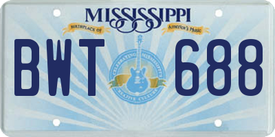 MS license plate BWT688