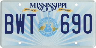 MS license plate BWT690
