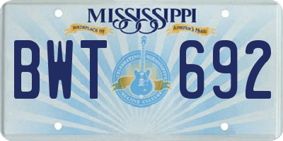 MS license plate BWT692