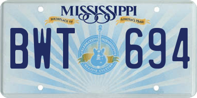MS license plate BWT694