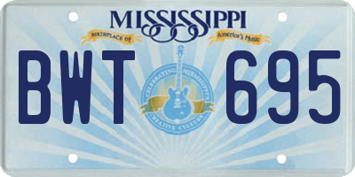 MS license plate BWT695