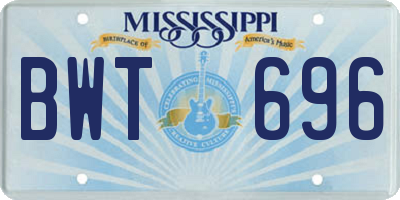 MS license plate BWT696