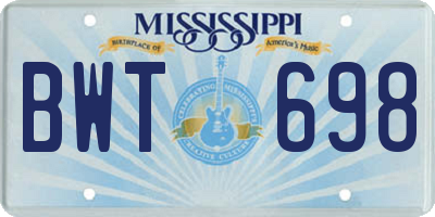 MS license plate BWT698