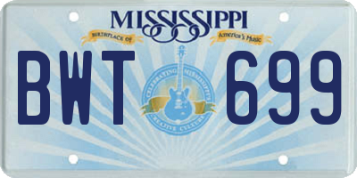 MS license plate BWT699