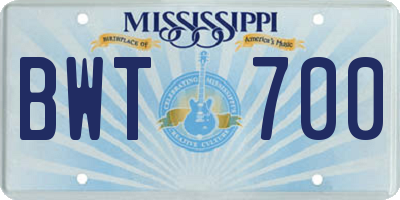 MS license plate BWT700