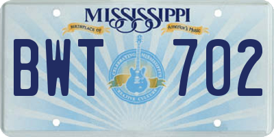 MS license plate BWT702