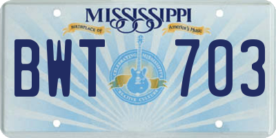 MS license plate BWT703