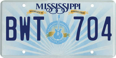 MS license plate BWT704