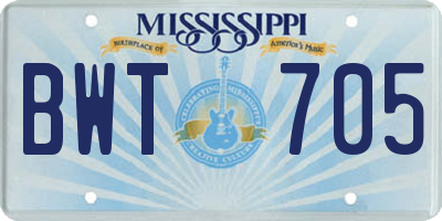 MS license plate BWT705