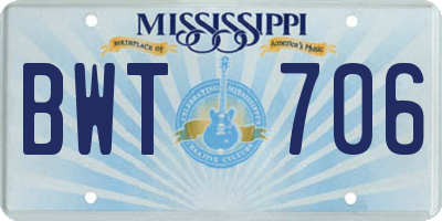 MS license plate BWT706