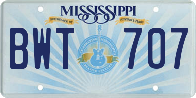 MS license plate BWT707