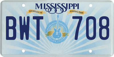 MS license plate BWT708