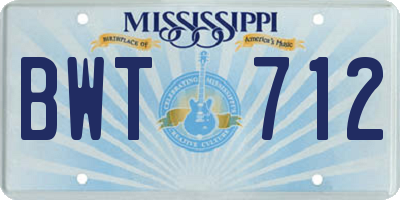 MS license plate BWT712