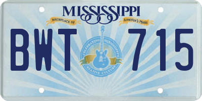 MS license plate BWT715