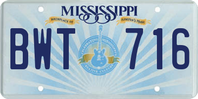 MS license plate BWT716