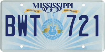 MS license plate BWT721