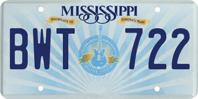 MS license plate BWT722
