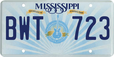 MS license plate BWT723