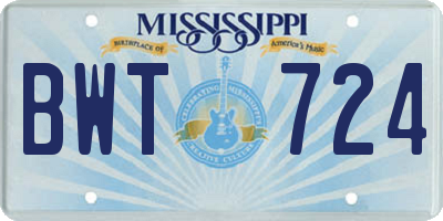 MS license plate BWT724