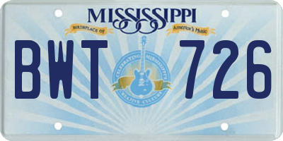 MS license plate BWT726