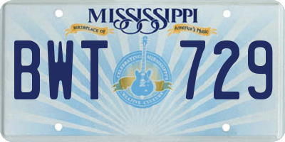 MS license plate BWT729