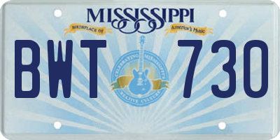MS license plate BWT730